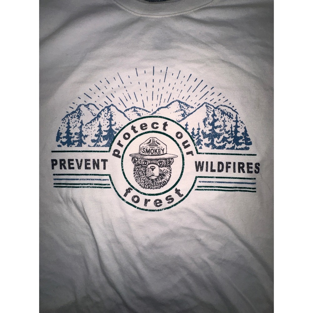 Smokey Bear Prevent Wildfires Graphic T-Shirt Mens White Short Sleeve Tee - Picture 10 of 11